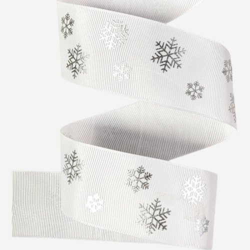 Лента для декора и упаковки Атласная "Снежинки" Белая 2,5 см 