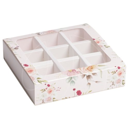 Коробка на 9 конфет с окном "8 марта" 14,5х14,5х3,5 см 7368942