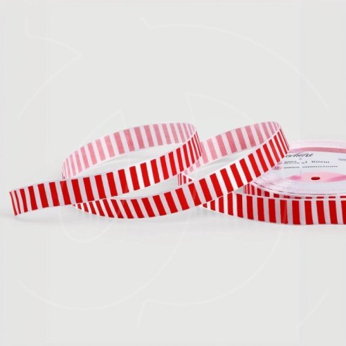 Лента для декора и упаковки "Красно-белая полоска" 1,5 см 1902876	