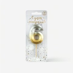 Свеча декоративная Цифра "6" Золото-Серебро 4486