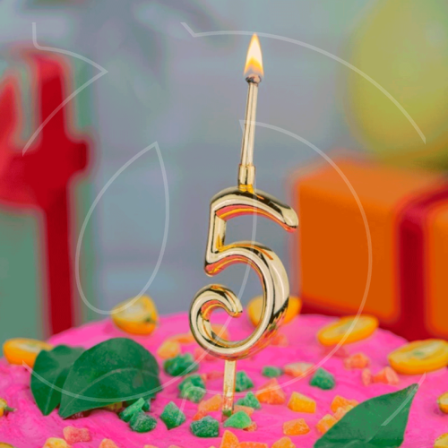 Свеча декоративная Цифра "5" Золотая 