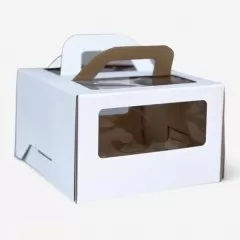Коробка для торта с окном и ручкой белая 22х22х14 см 22214